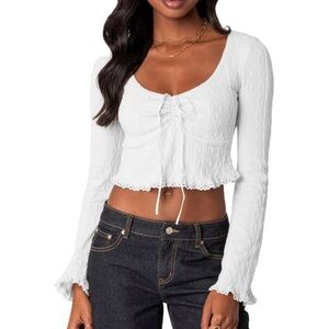 Elegant White Lace Trimmed Y2K Women's Top! Size Small!